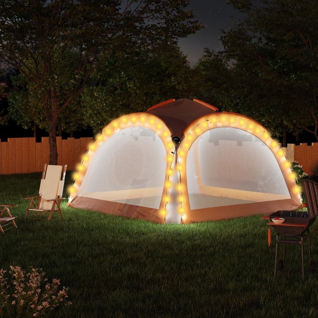 Möbel Partyzelt mit LED und 4 Seitenwänden 3,6x3,6x2,3 m Grau&Orange - Faltpavillon 93077