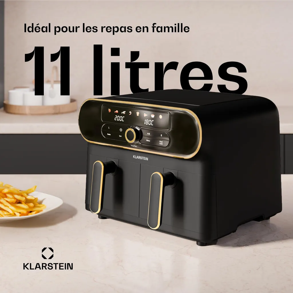Klarstein AuraAir Color Touch Friteuse sans Huile 11L Double Zone Noire