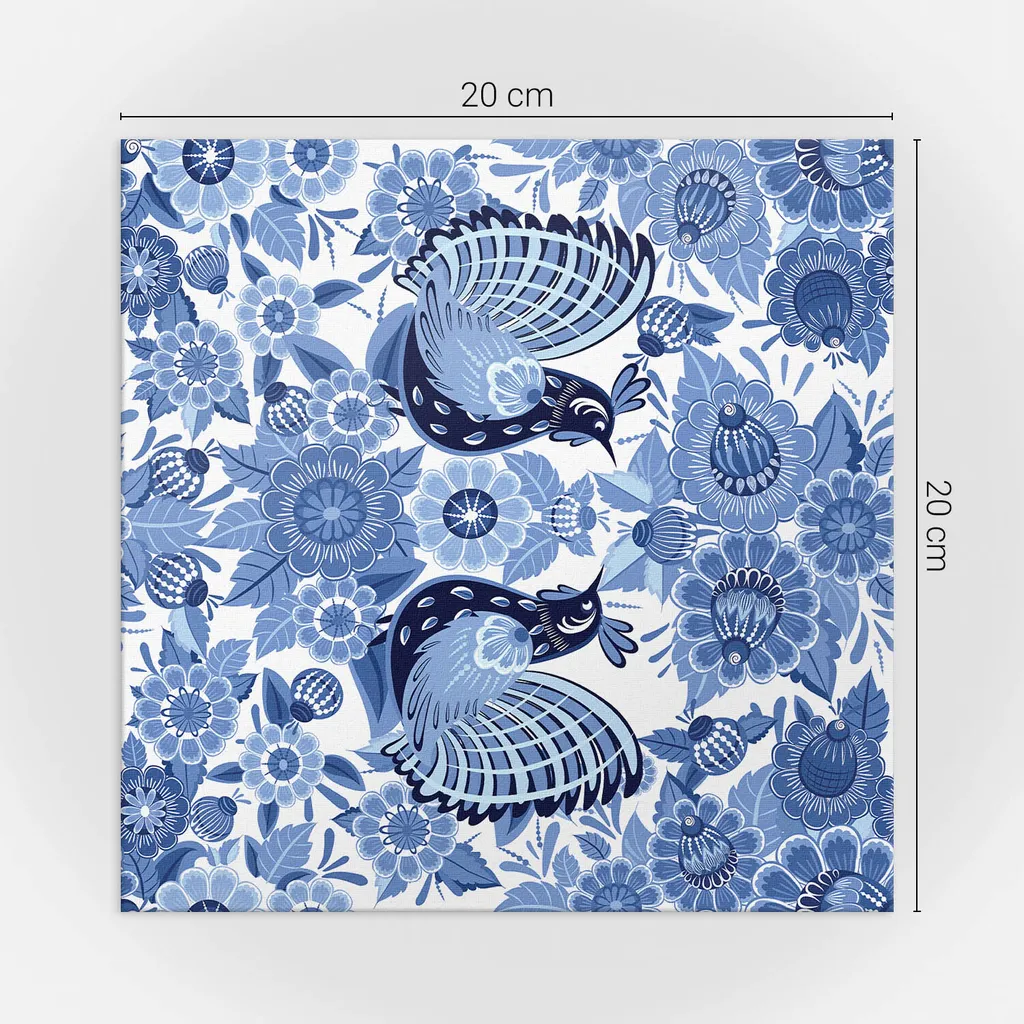 Motivo senza cuciture con uccelli e fiori - Piastrelle autoadesive - Rivestimento - Pannello da parete - Piastrelle in PVC - Piastrelle in vinile - Piastrelle in PCV - Autoadesivo - Decorazione murale - 20 pezzi 20 x 20 cm - 4