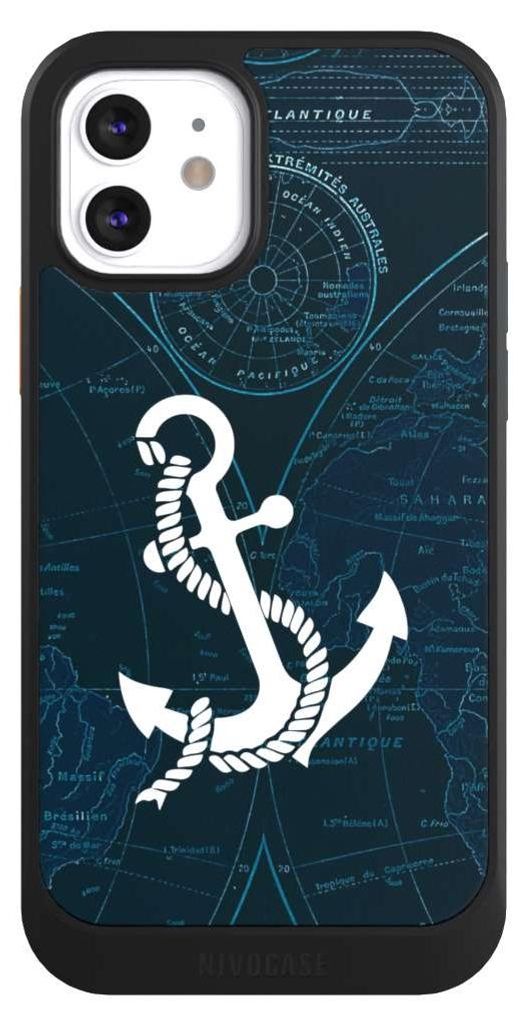 NIVOCASE Hülle für Apple iPhone 12 Handyhülle NIVOcore Case Schwarz Anker Landkarte Segeln