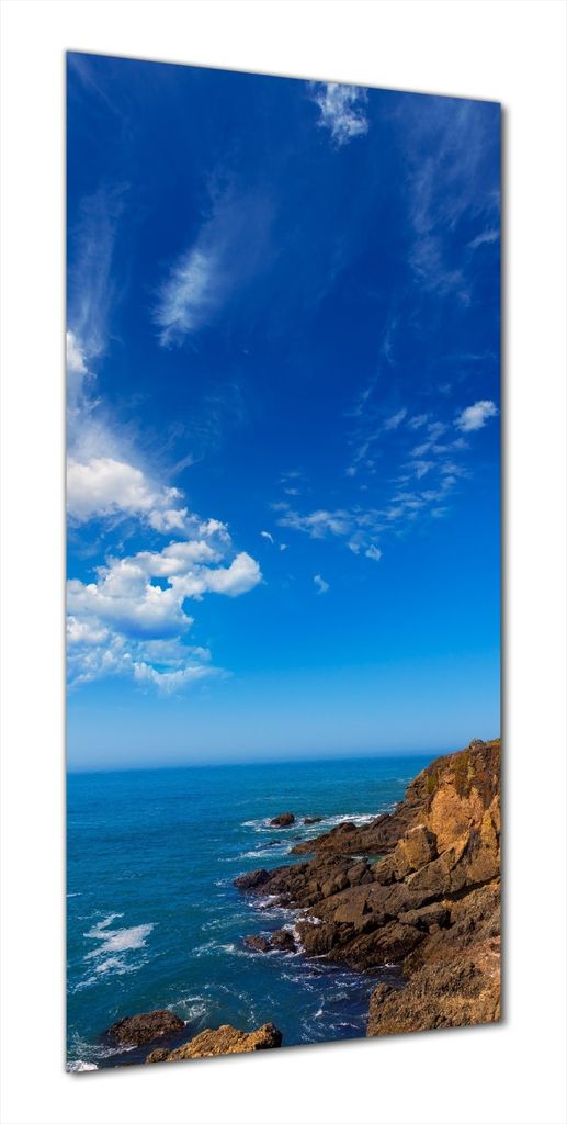Wallario selbstklebende Duschrückwand 70 x 200 cm mit Motiv Leuchtturm auf einem Felsvorsprung - Blauer Himmel - Wandverkleidung mit Hochglanzlami...
