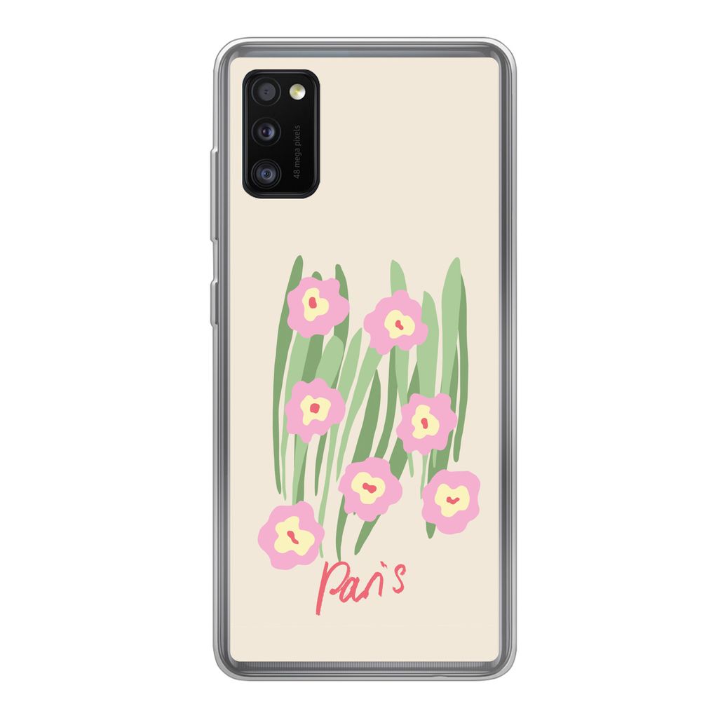 MuchoWow Handyhülle Schutzhülle Hülle für Samsung Galaxy A41 Blume - Rosa - Gras Silikon Softcase Handy Hülle - Mobiltelefon