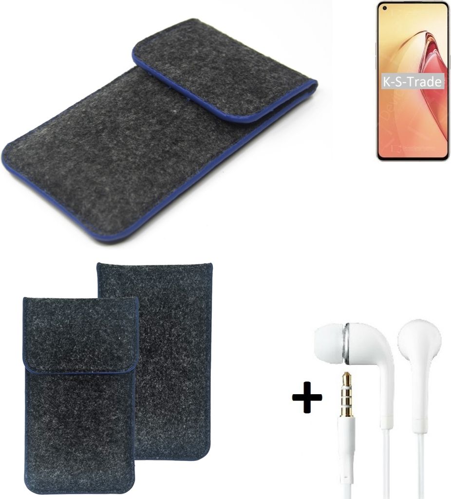 K-S-Trade Handy Schutz Hülle kompatibel mit Oppo Reno8 Pro Schutzhülle Handyhülle Filztasche Pouch Tasche Case Sleeve Filzhülle dunkelgrau, blauer