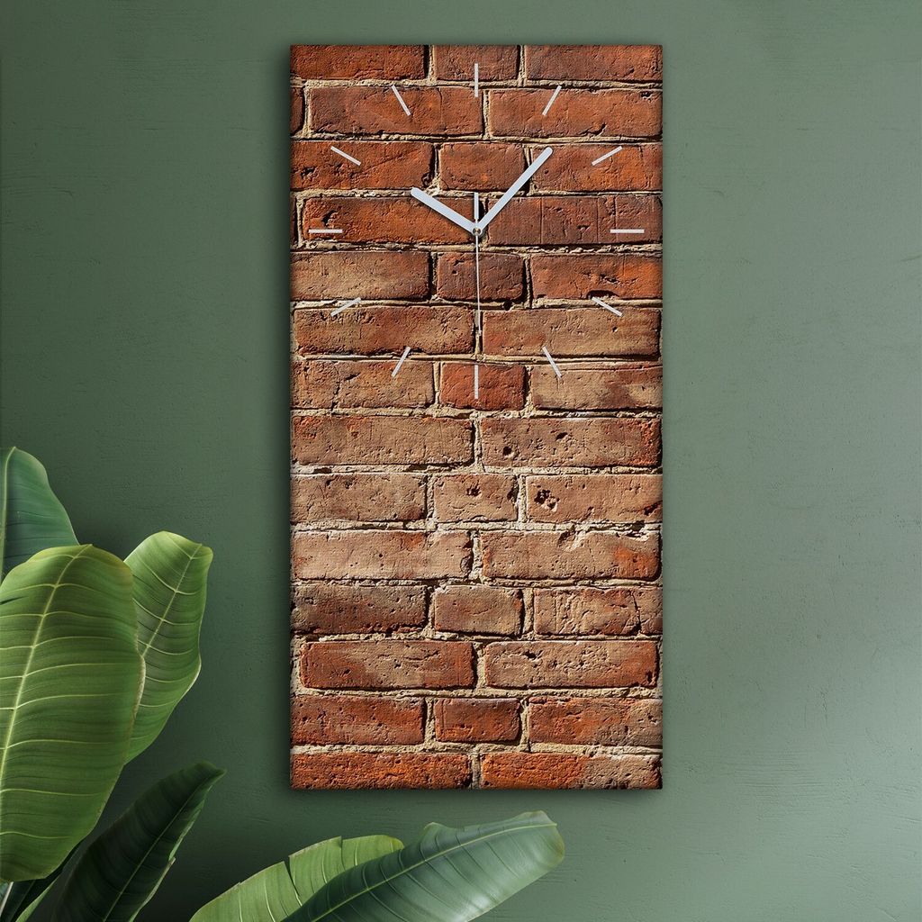 Wohnzimmer Leinwand Uhr Geräuschlos Küche 30x60 Ziegel, Motive, Wand, Textur, weiße Zeiger