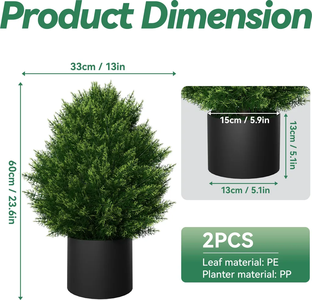 Mini Cyprès Artificiel 60 cm Lot de 2 - Feuillage Persistant Traité UV - 2