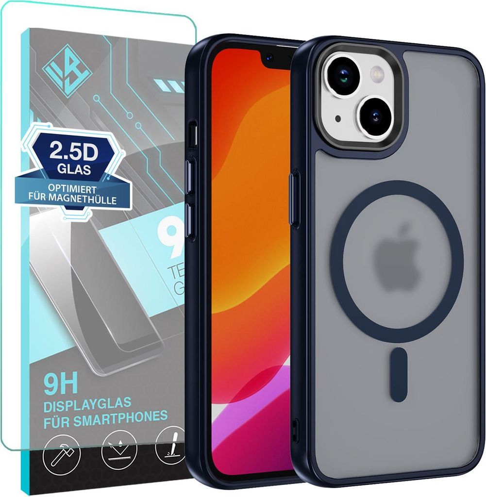 Handyhülle Magsafe für Apple iPhone 14 Plus Handyhülle mit 9H Displayglas Bumper Case Magnet Cover – Farbe: Dunkelblau