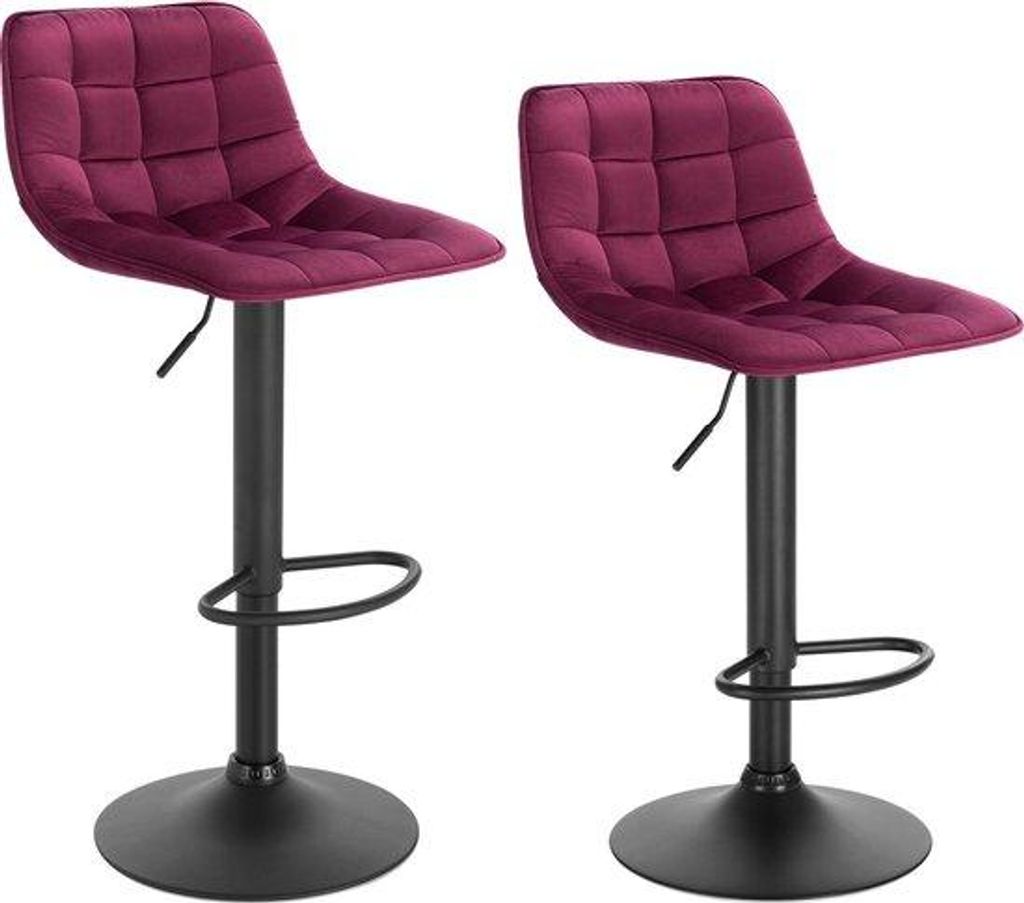 Velvet Hocker Set, höhenverstellbar, dunkelrot, drehbar