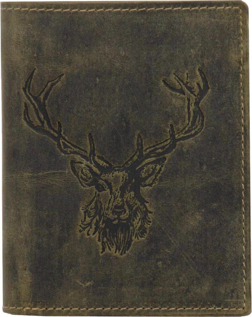Greenburry Geldbörse Herren Leder hoch grün mit Hirschprägung oliv