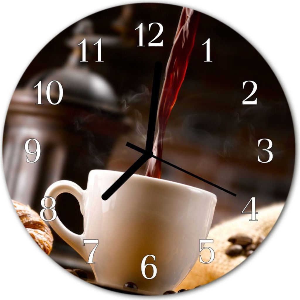 Glasuhr Wanduhr Küchenuhr Echt-Glas 30fi cm Kaffee braun