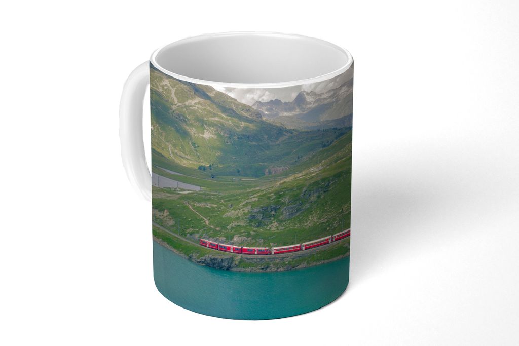KitchenYeah Tasse Kaffeetasse Kaffeebecher 350 ml Ein Zug entlang des blauen Wassers Teetasse - Fototasse - Becher - Keramikbecher - Teebecher - ...