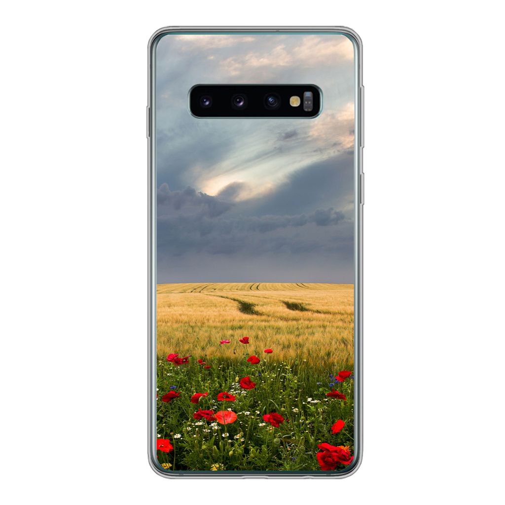 MuchoWow Handyhülle Schutzhülle Hülle für Samsung Galaxy S10 Blumen - Weizen - Wolken Silikon Softcase Handy Hülle - Handytasche