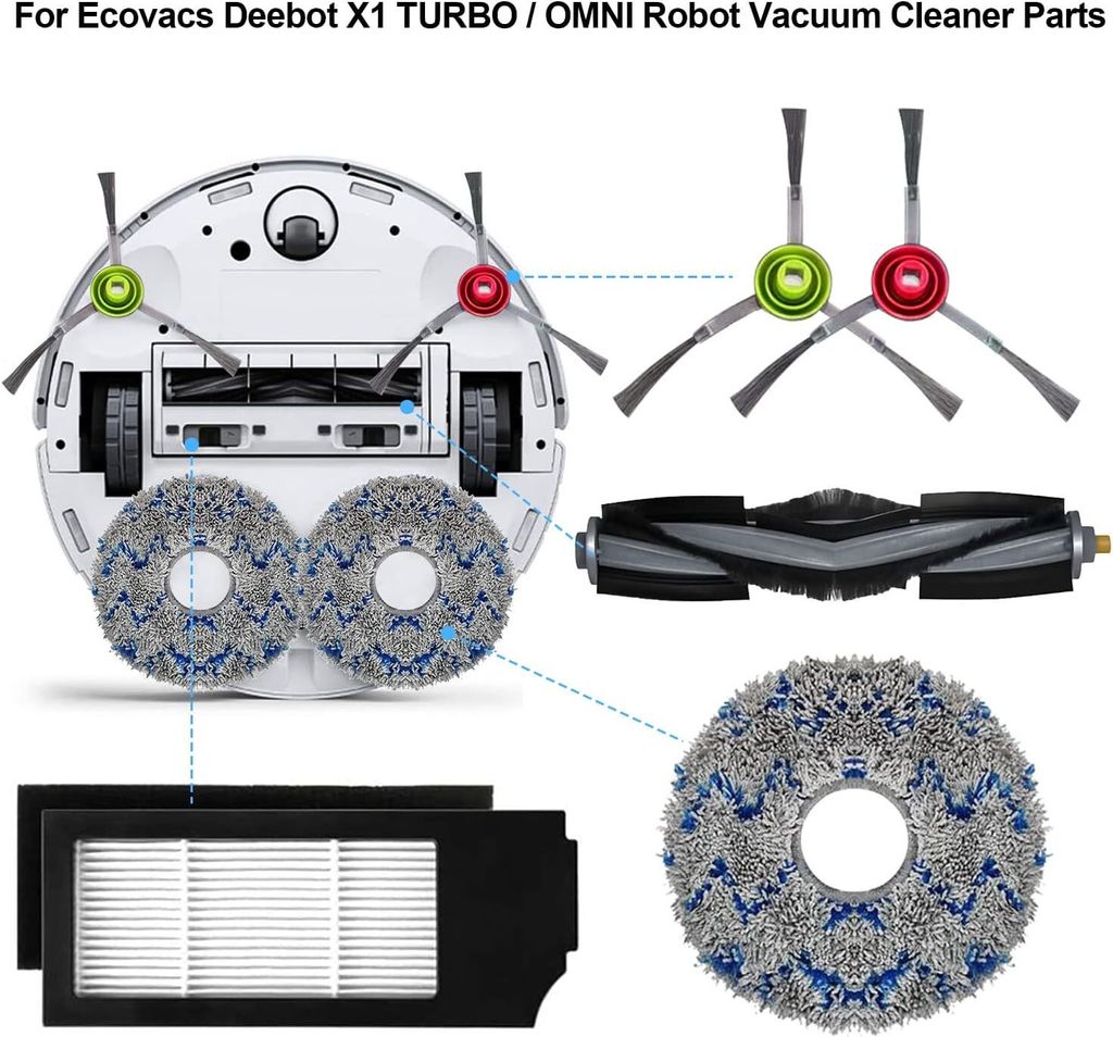 Ersatzteil-Set Für Deebot X1 Omni / Turbo – 1 Hauptbürste, 6 Seitenbürsten, Filter, Wischtücher & Mehr