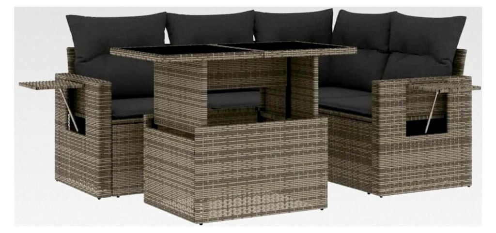 Garten Sofa Set 5-teilig, Gartenmöbel mit Kissen Modular, Lounge Sitzgruppe für Garten und Terrasse, Gartentisch mit verstellbarer Tischplatte, G...
