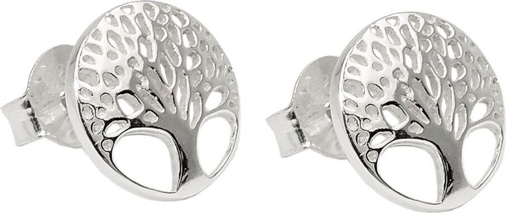 Ohrstecker 10mm Ohrringe Lebensbaum rund glänzend 925 Silber Ohrschmuck