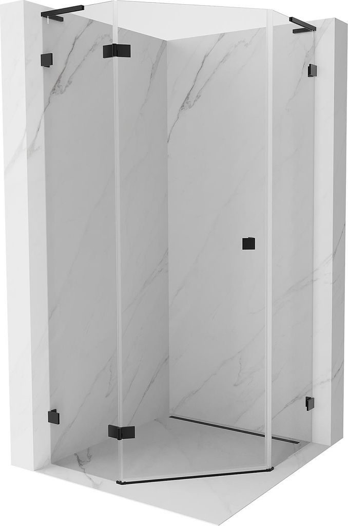 Mexen Lunar L Fünfeck-Duschkabine mit linker Schwingtür 100 x 100 cm, transparent, schwarz - 831L-100L-100P-70-00-L