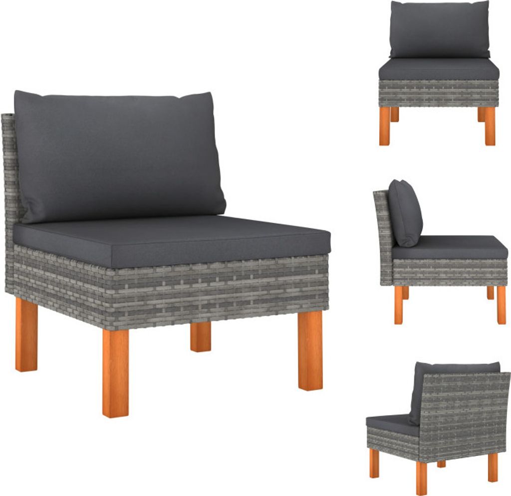 vidaXL Mittelsofa Poly Rattan und Eukalyptus Massivholz - Gartensofaelemente