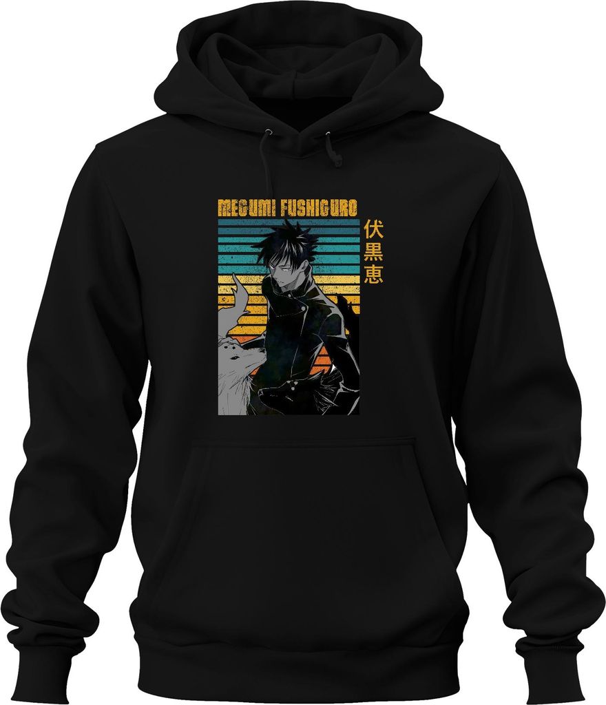 Megumi Fushiguro Jujutsu Kaisen Shikigami Geisterhunde Vintage Uni Hoodie Kapuzenpullover, Schwarz, XXL
