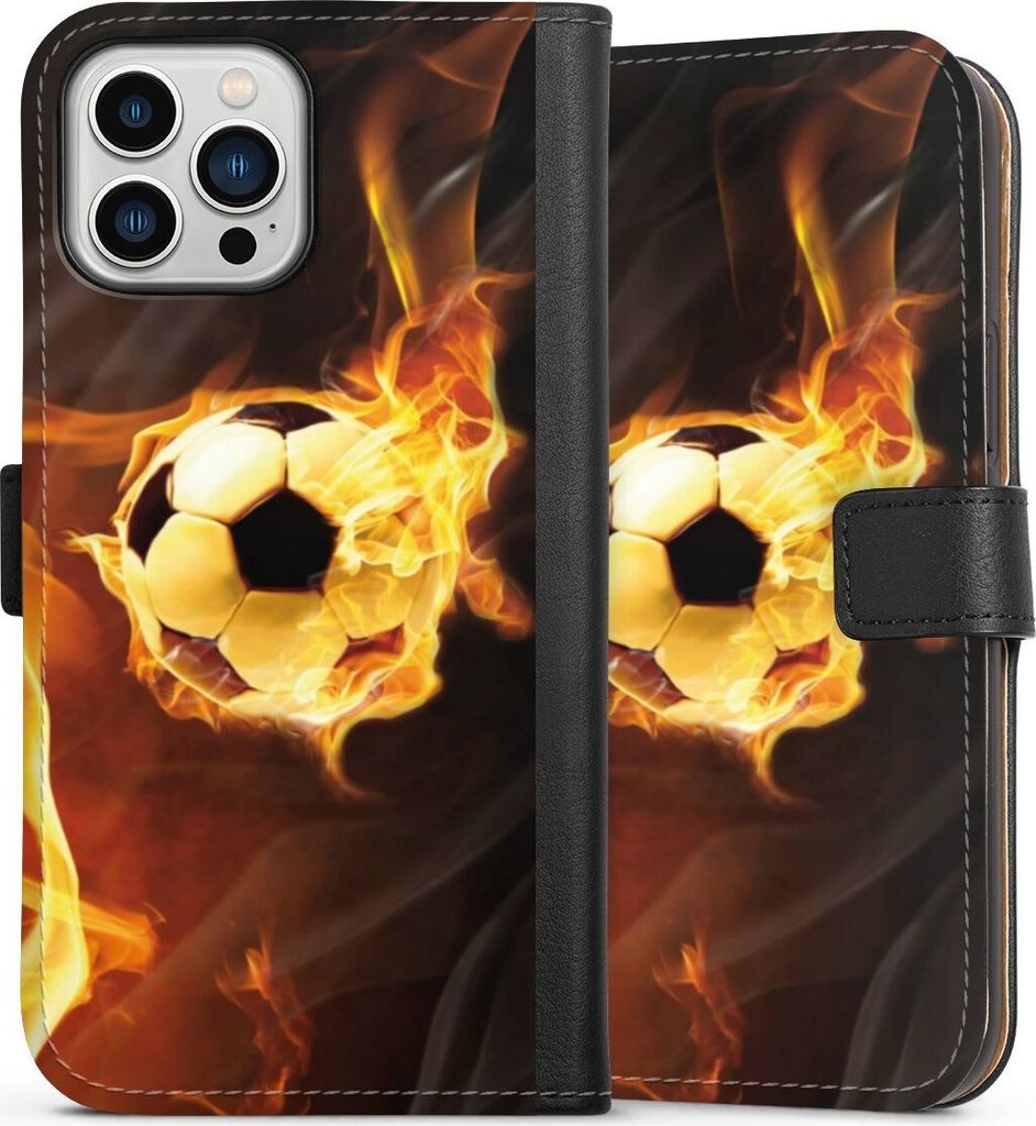 DeinDesign Klapphülle für Apple iPhone 13 Pro Max Handytasche Lederhülle Tasche Ball Feuer Fußball