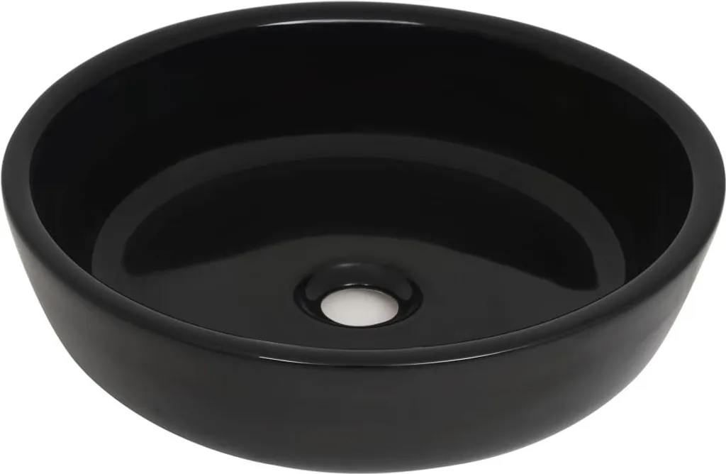 Vasque à poser ronde en céramique noire de 42 cm style contemporain