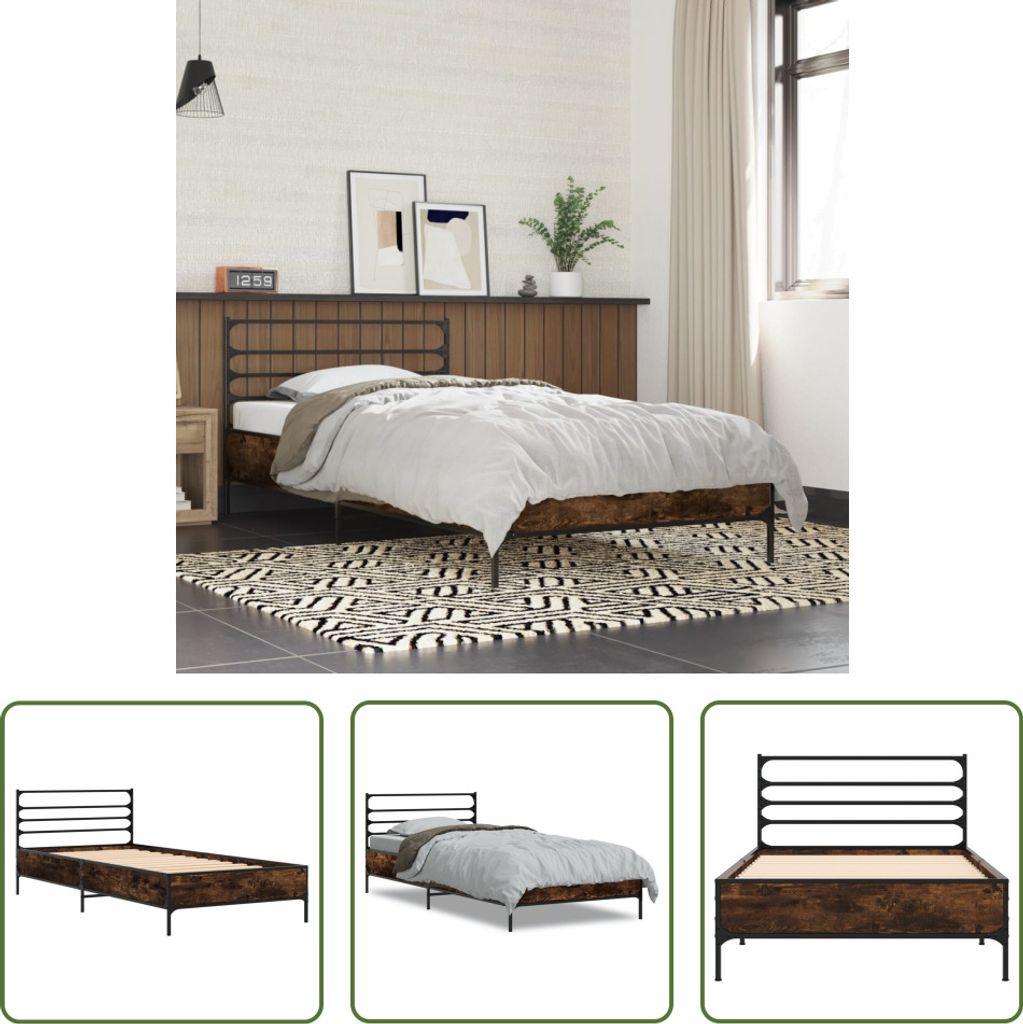 The Living Store Bettgestell Räuchereiche 75x190 cm Holzwerkstoff und Metall