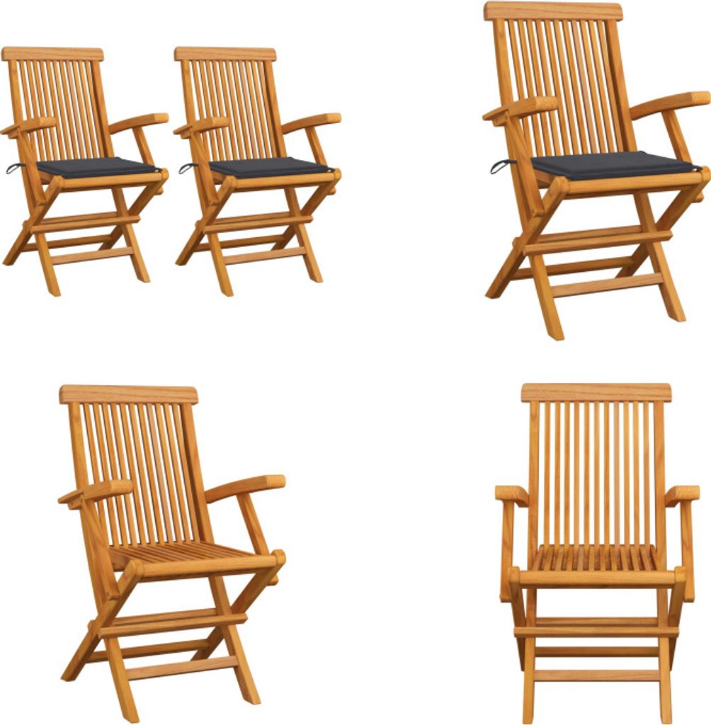 vidaXL Gartenstühle mit Anthrazit Kissen 2 Stk. Massivholz Teak - Gartenstuhl - Gartenstühle - Gartenstuhl Holz - Gartenstuhl Massivholz