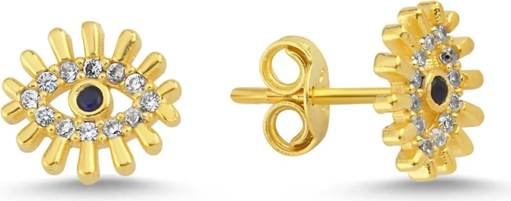 Boucles d'oreilles Œil en Argent 925 doré et Zirconium - Bijou de Protection