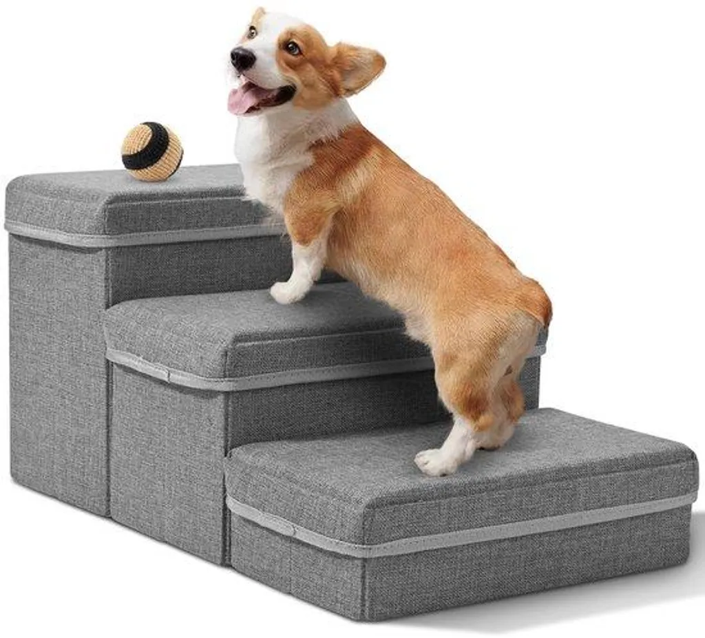 Escalier pour chiens à 3 marches pliable avec bacs de rangement intégrés