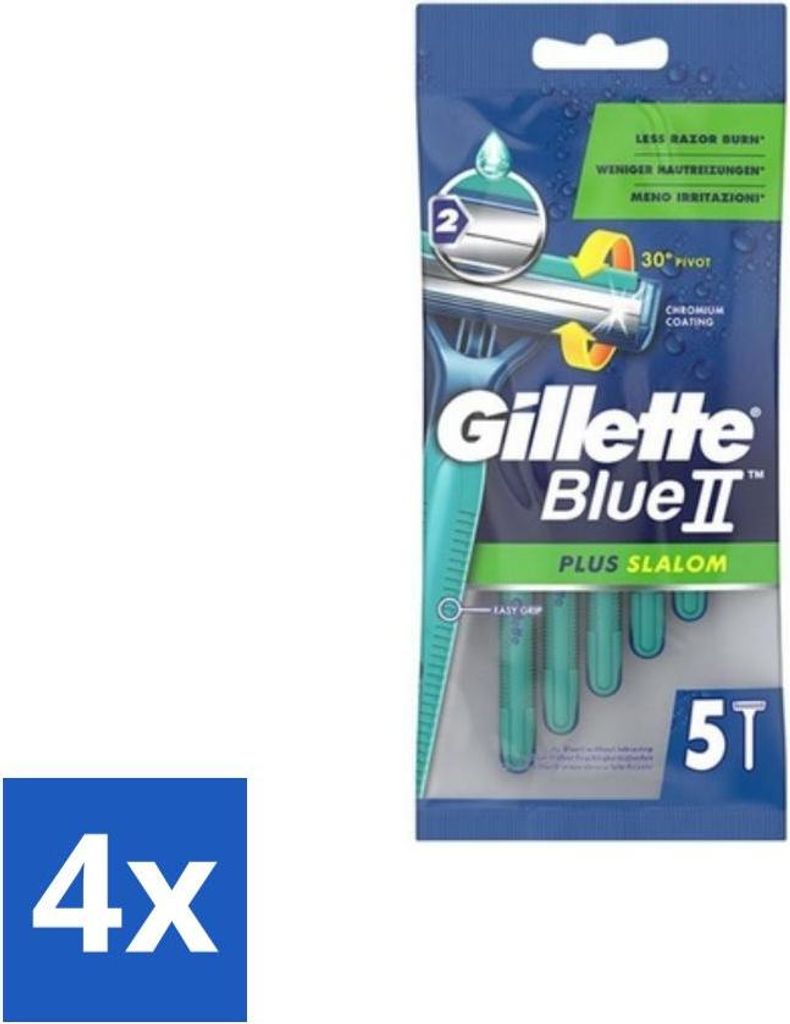 Gillette Blue II - Plus Slalom - Einwegrasierer - 5 Klingen - Vorteilspack - 4 Stücke