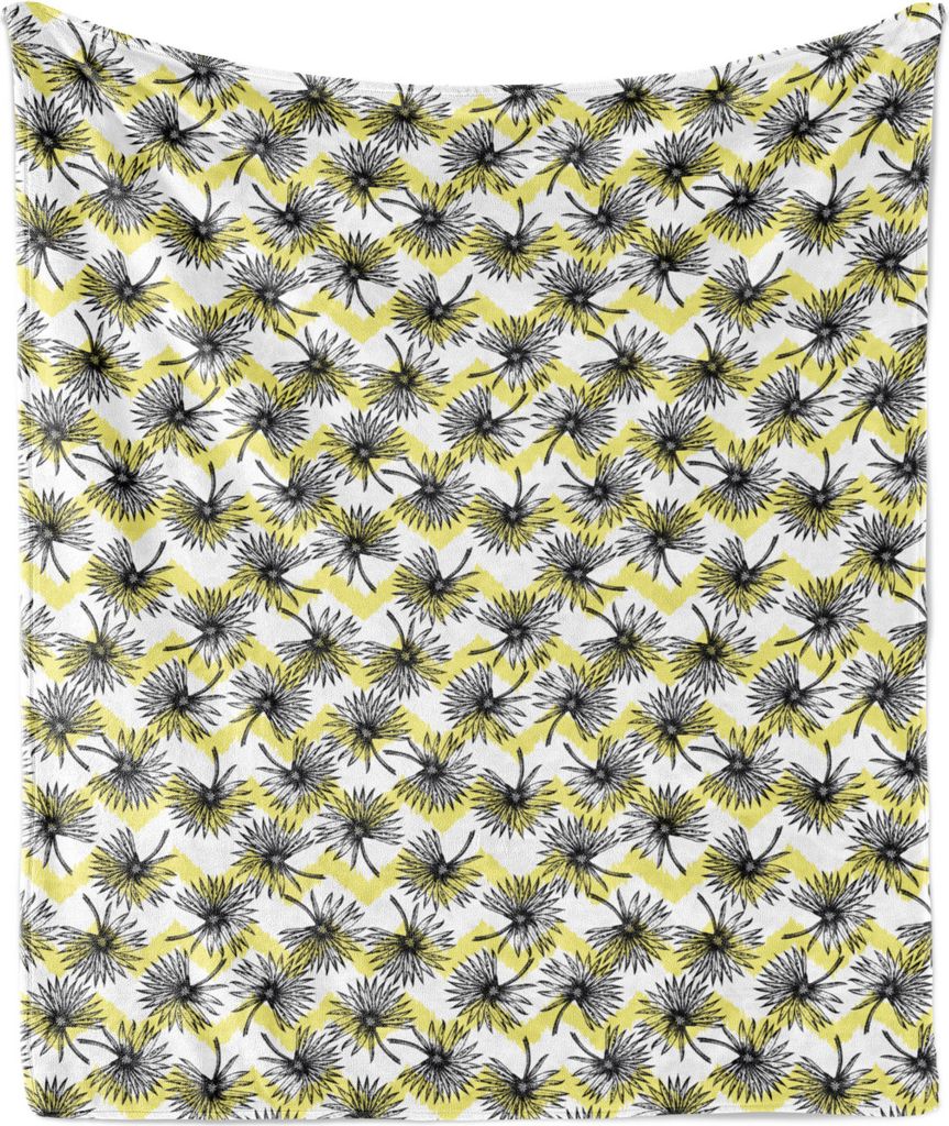 ABAKUHAUS Blumen Weich Flanell Fleece Decke, Calendula-Blüten Buttercup Blütenblätter Frühling Zig Zag Geometric, 175 x 230 cm, Dunkelgrau und ...