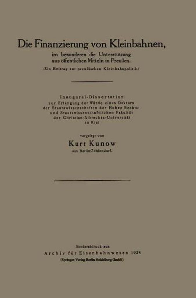Die Finanzierung von Kleinbahnen
