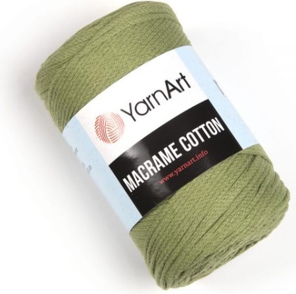 A roll of green macrame cotton yarn.
