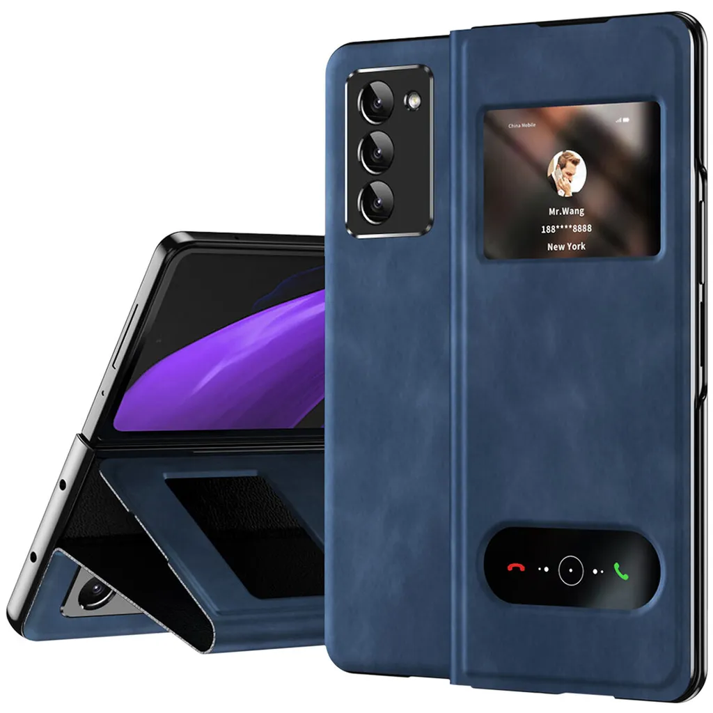 Cover Business Samsung Galaxy Z Fold 2 | Pelle Blu Scuro con Finestra