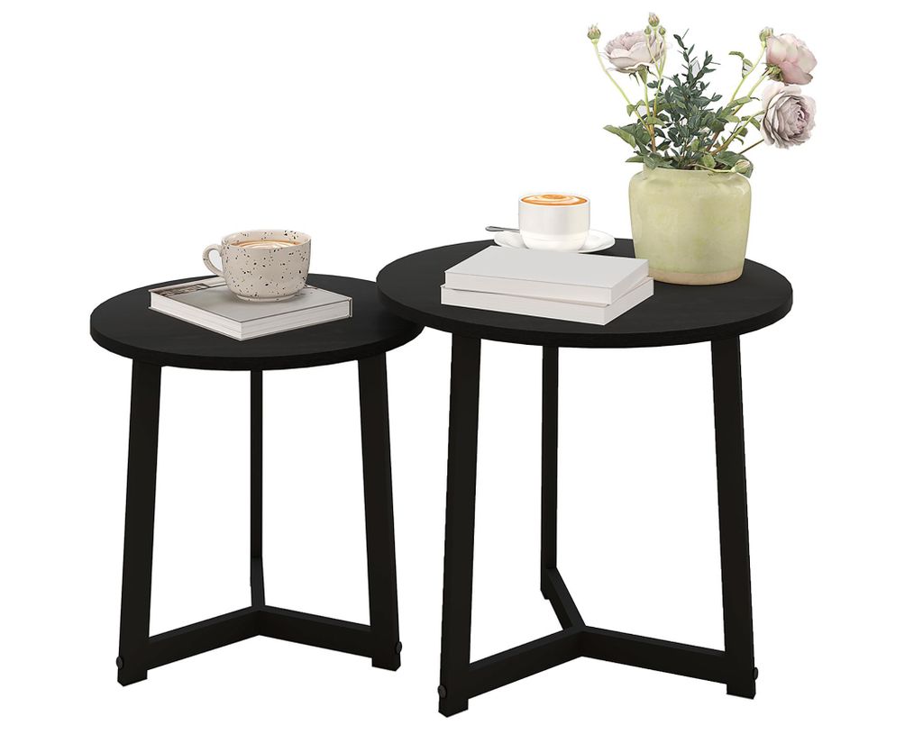 Moderner Couchtisch als 2er-Set,Sofatisch Rundes Design, ineinander verschiebbar