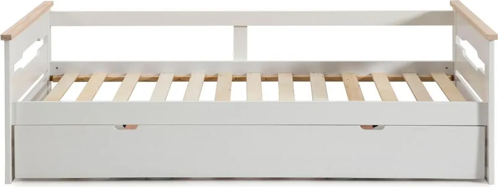 Lit gigogne 90x190 cm ELSA CALICOSY - Couchage d'appoint blanc et bois