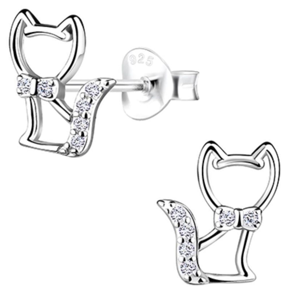 Ohrstecker Silber 925 Ohrringe „Katze mit Zirkonia“ Produktbild 