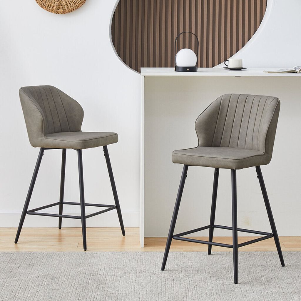 CLIPOP Barhocker 2er Set Kunstleder, mit Fußstütze und Metallbeinen, Grau