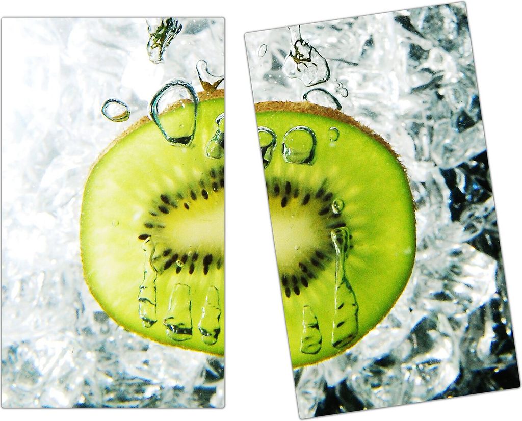 Spritzschutz Herdabdeckplatte Schneidebrett aus Glas Kiwischeibe im Wasser 2-Teilig (60x52cm)