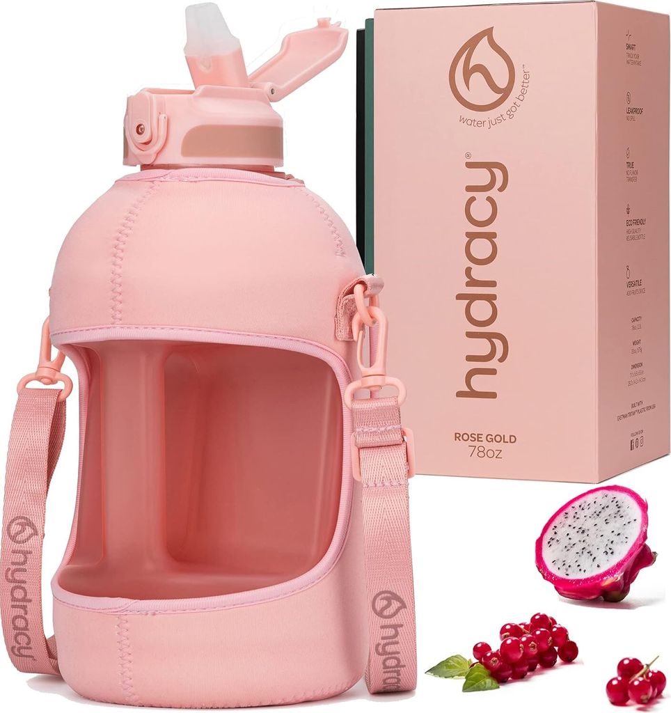 Hydracy Wasserflasche 2,3 L Rosa Mit Zeitmarken und Produktbild 