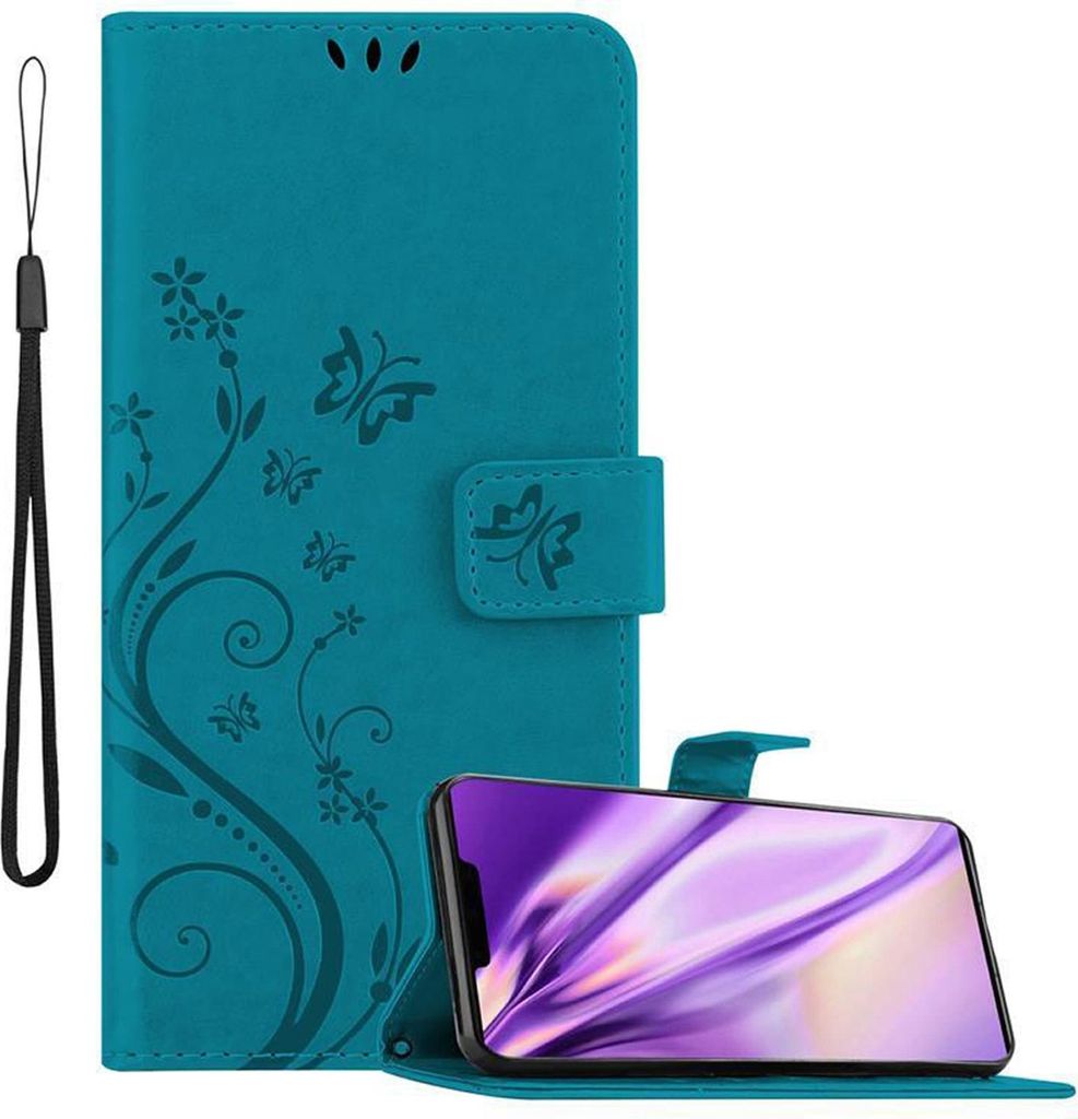 Cadorabo Hülle für Huawei MATE 30 PRO Schutz Hülle in Blau Schutzhülle Handy Hülle Etui Case Blumen Flower