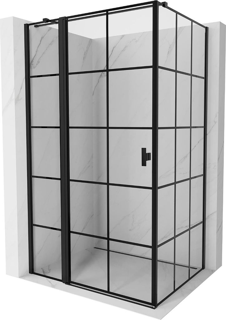 Mexen Mist T Duschkabine schwenkbar links 110 x 75 cm, schwarze Gitter, schwarz - 8A4T-110-075-70-77-L