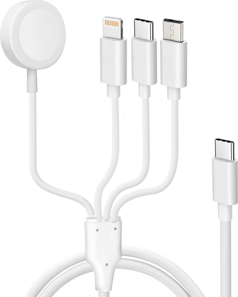 USB-C / Lightning, Micro-USB, USB-C Kabel + Ladegerät für Apple Watch – Weiß