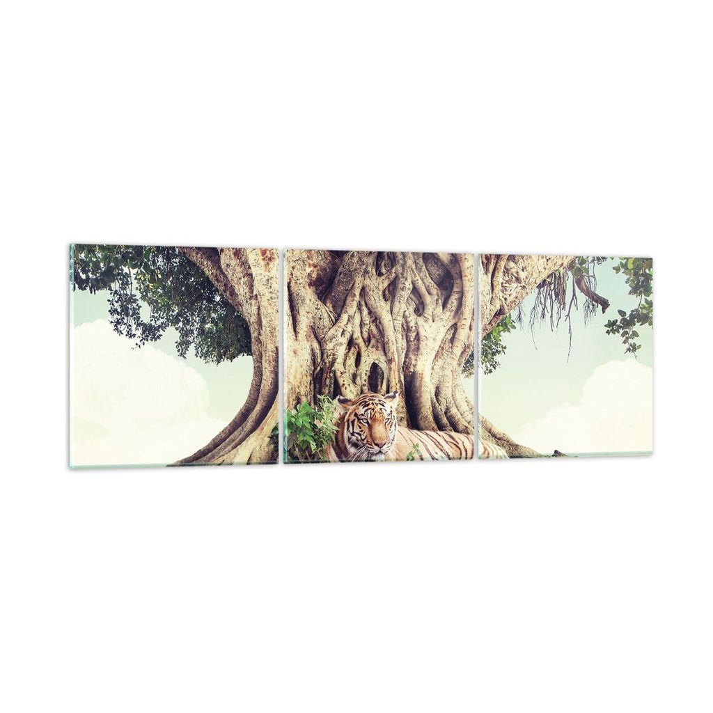 Bilder auf glas - 3 Teile - Tiger Wild Baum - 150x50cm - Glasbilder - Wandbilder - Bilder - zum Aufhängen bereit - Wanddekoration aus Glas - Glas ...