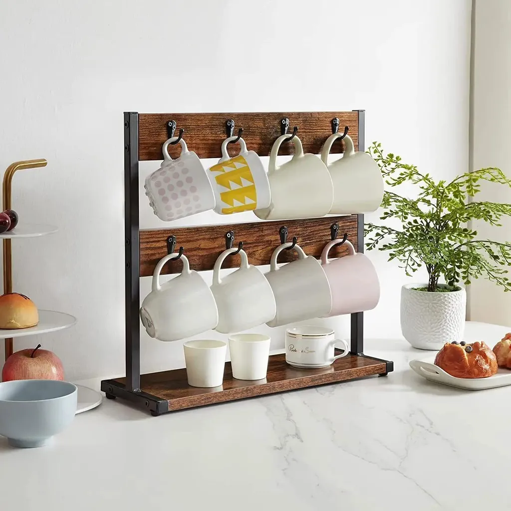 GHWIE Porta Tazze Da Caffè Ad Albero Con 6 Ganci | Supporto Verticale Antiscivolo Nero Per Organizzare Tazzine In Cucina