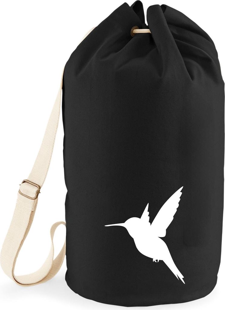 Huuraa Seesack Kolibri Silhouette 20 Liter Black Baumwolle Rucksack Geschenkidee