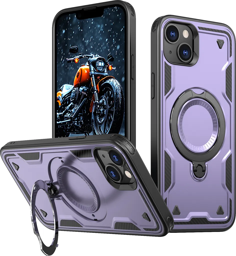 Cover iPhone 13/14 Robusta Viola: Magnetica Militare per Outdoor con Anello