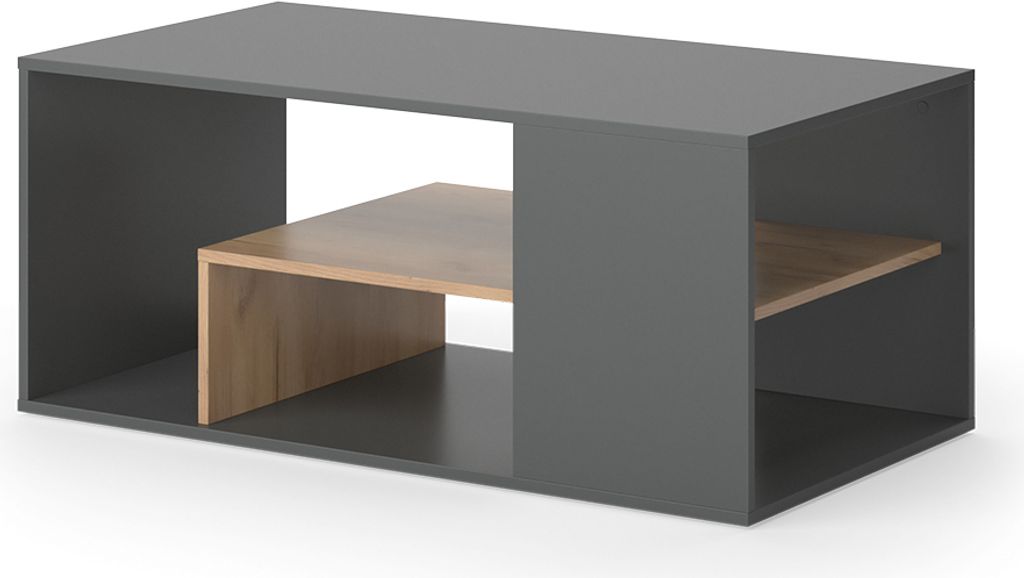 Table basse Vicco Edgar Anthracite/chêne doré 110x59cm, Image du produit 