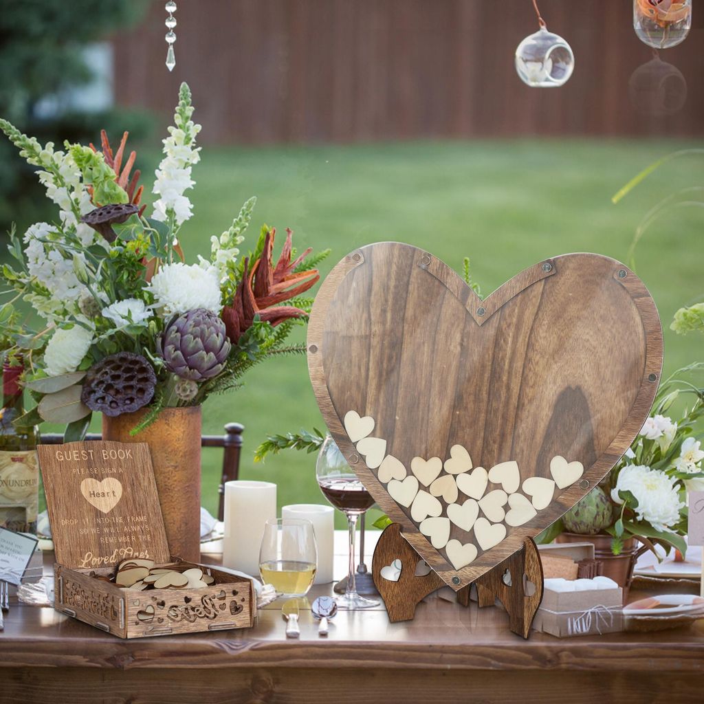 Vrygle Livre d’or mariage en bois avec 91 cartes invités et Image du produit 