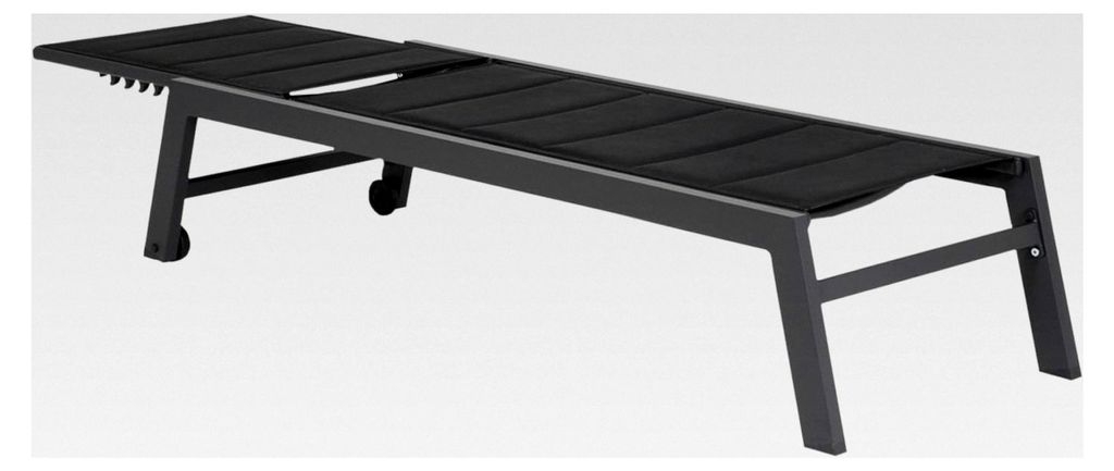 Sonnenliege Barbados aus schwarzem Textilene und Aluminium. Verstellbare Liege für den Außenbereich.