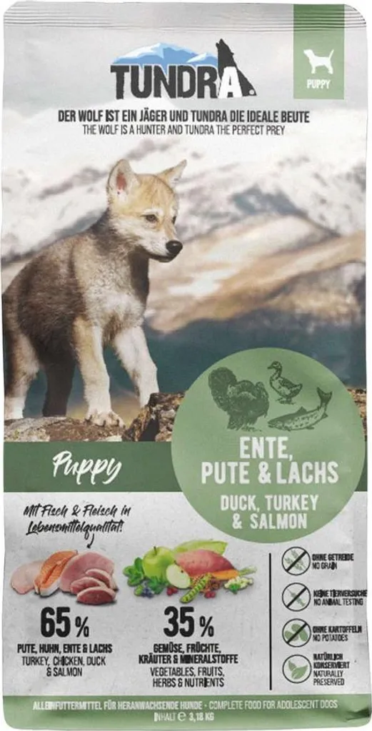 Alimentation chiot Tundra DOG : croquettes naturelles sans grain 3,18kg