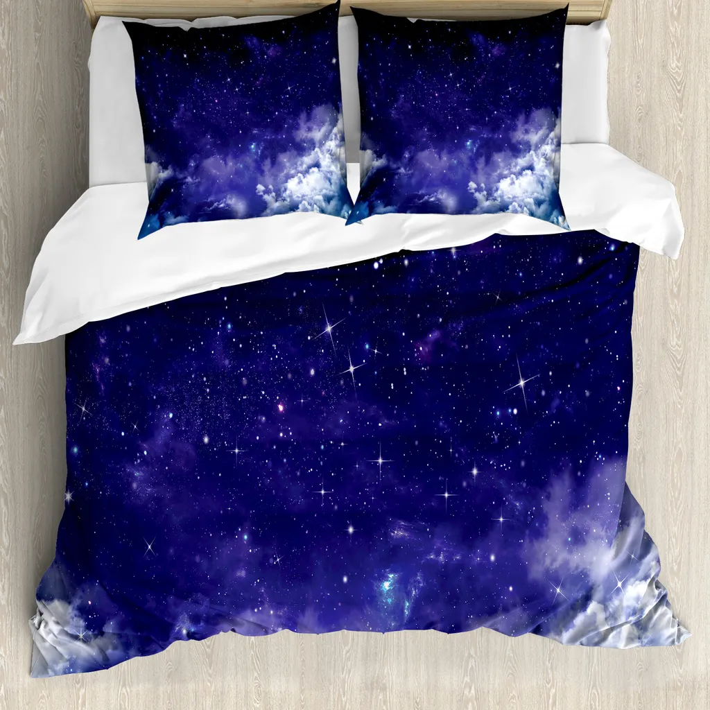 ABAKUHAUS Federe Cuscini Set Di 4 - Via Lattea Stelle 50x50 Cm - Morbida Microfibra Con Stampa Su Entrambi I Lati E Chiusura Lampo, Navy/Viola